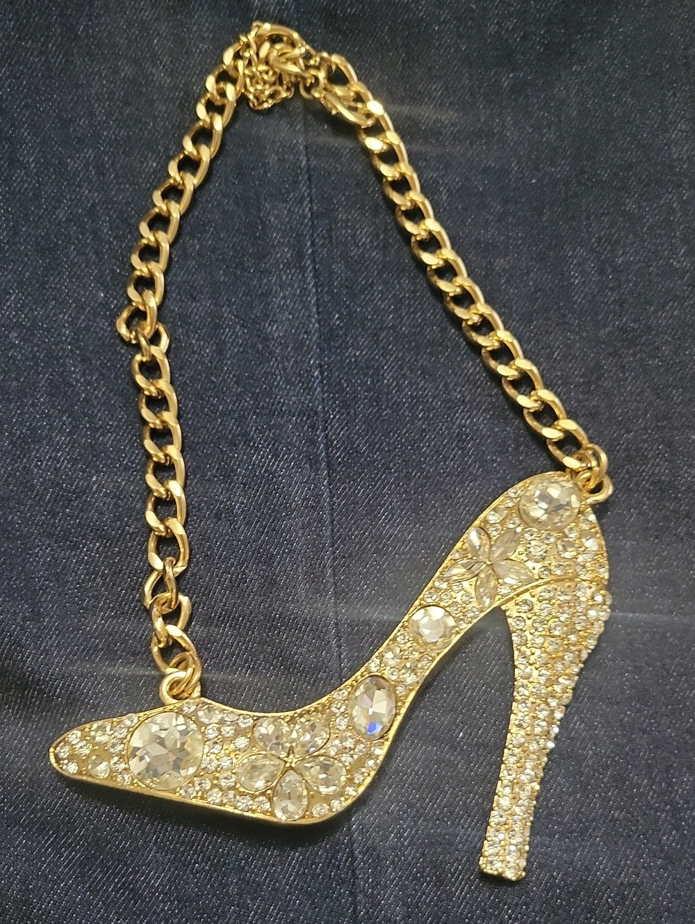 Gold High Heel Crystal Pendant Necklace - Women Accessories
